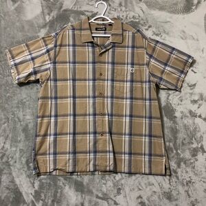 Solaris Men Brown Plaid Shirt Size XL Button Up Short Sleeve Summer Casual